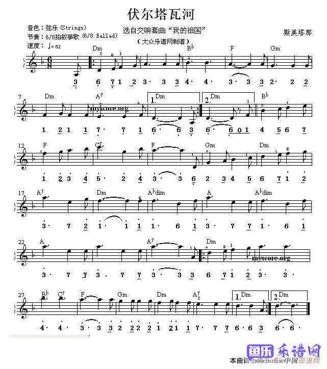 伏尔塔瓦河（选自交响套曲《我的祖国》 ）（双谱式电子琴谱）(1)